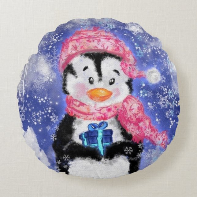 Bebé Navidades de pingüino con regalo de almohada (Anverso)