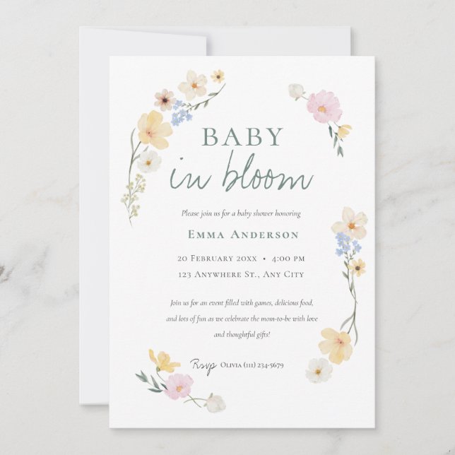 Bebé neutral en flor bebé Invitación a ducha (Anverso)