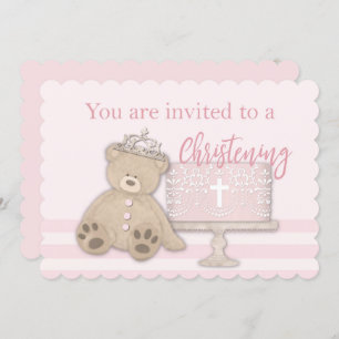 Bebé Niña Bautismo Rosa Invitación Pastel Teddy Os