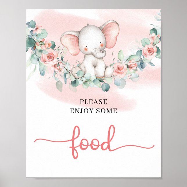 Bebé Niña Elefante eucalipto señal de comida (Frente)