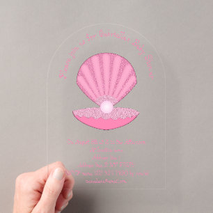 Bebé niña rosa Invitación de baño de bebé con conc