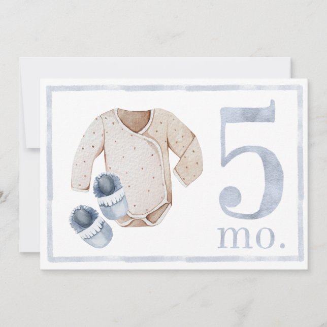 Bebé niño acuarela hito tarjeta de cinco meses (Anverso)