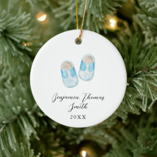 Bebé Niño Zapatos Azules Navidades Ornamento cerám