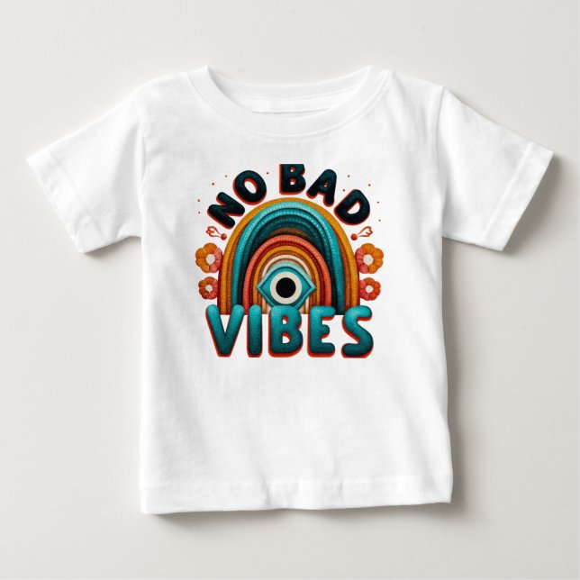 Bebé No malas vibras. Camiseta con diseño retro de arco (Anverso)
