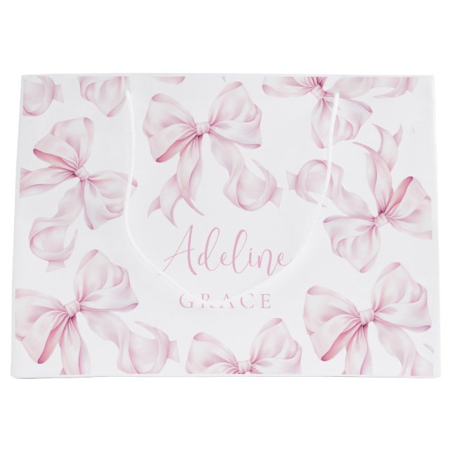 Bebé Nombre Bow Rosado Bolsa de Regalo (Anverso)