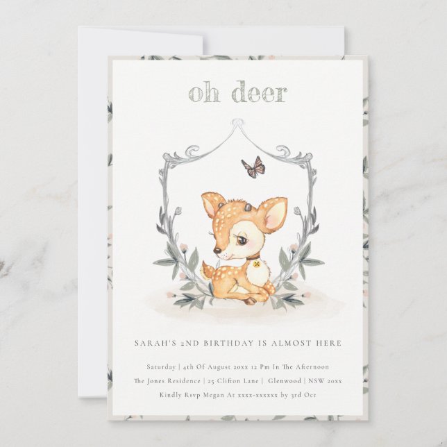 Bebé Oh Deer Floral Escudo Cualquier Invitación de (Anverso)