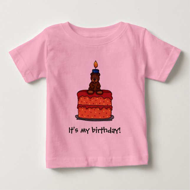 Bebé Oso chica en camiseta de torta de cumpleaños (Anverso)