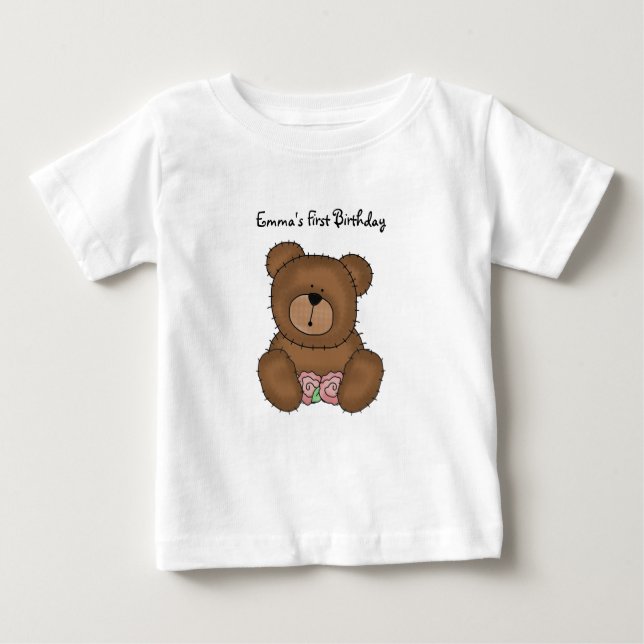 Bebé Oso de peluche con flores camiseta infantil (Anverso)