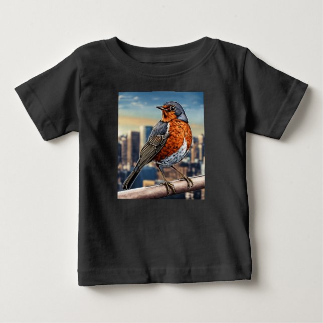 Bebé Pájaros en el Cable – Camiseta de Bandada de Dibuj (Anverso)