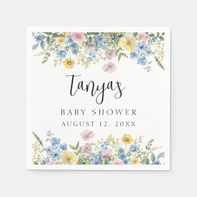 Bebé pastel con flores en la servilleta de papel d (Anverso)