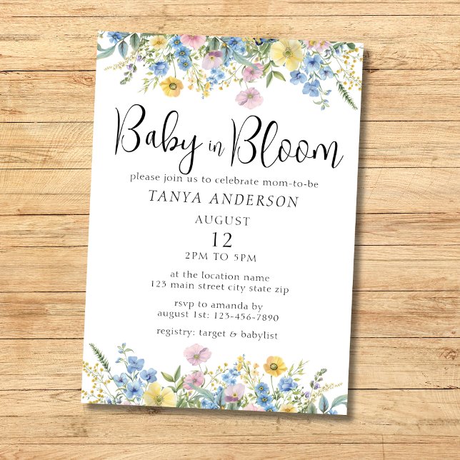 Bebé pastel floral en una invitación acuarela en f (Subido por el creador)