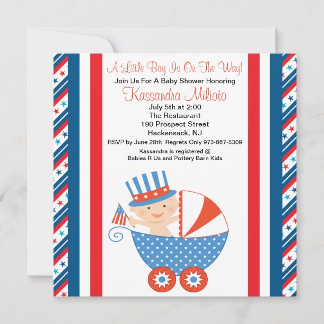 Bebé patriótico en la invitación de Baby Shower (Anverso)