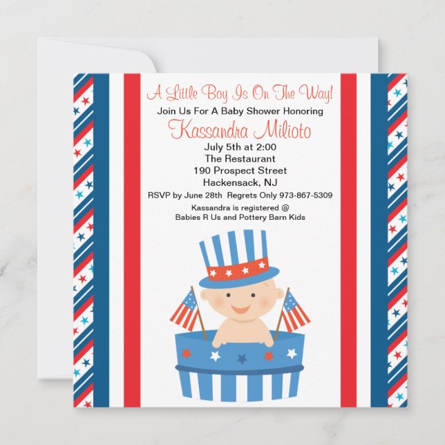 Bebé patriótico en la invitación de Baby Shower (Anverso)