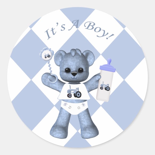 Bebé Pegatinas de Oso Azul y Tractor Azul (Anverso)