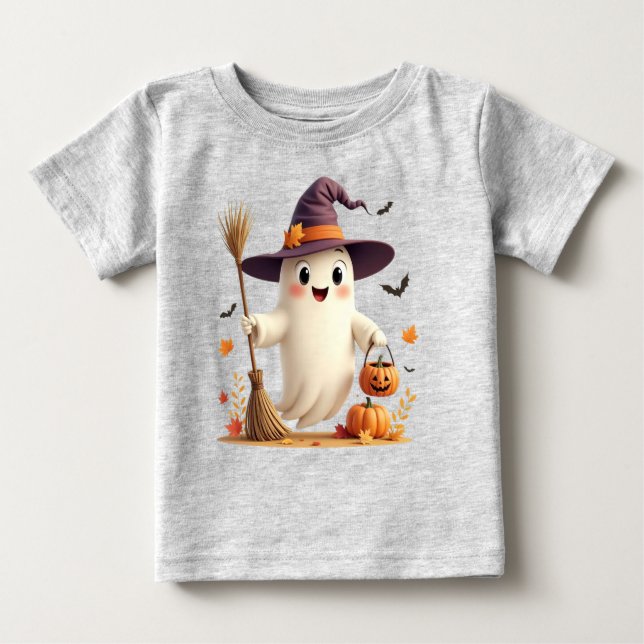 Bebé Pequeña camiseta de Fantasma Halloween (Anverso)