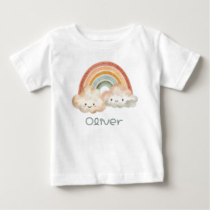 Bebé Pequeña camiseta personalizada de arcoiris y nubes