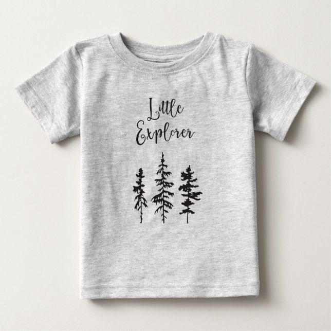 Bebé Pequeño Explorador, árboles de bosque, camiseta be (Anverso)