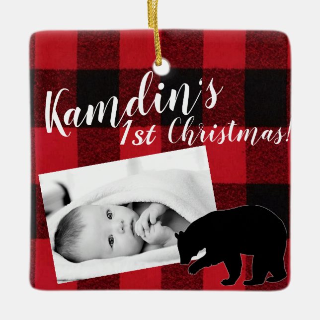 Bebé personalizado XMAS Ornamento Red Buffalo Tapa (Anverso)