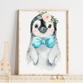 Bebé Pingüino Floral Bow Tie | Impresión de guarde