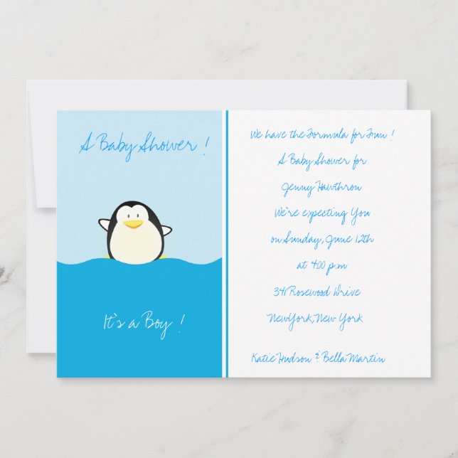 Bebé Pingüino - Invitaciones a la ducha para bebés (Anverso)