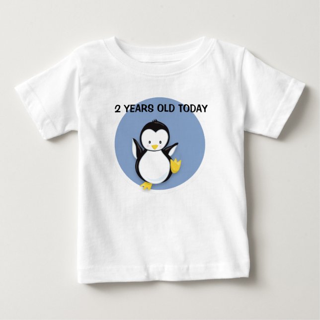 Bebé Pingüino lindo en camiseta azul de cumpleaños pers (Anverso)