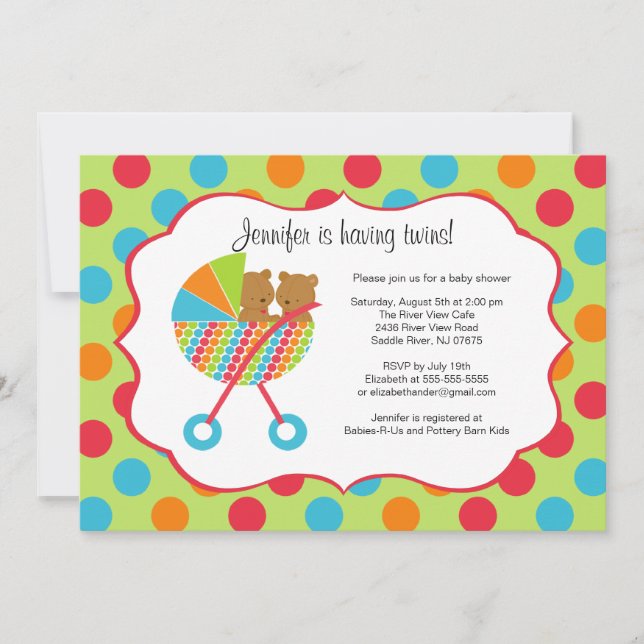 Bebé portador gemelo invitación Baby Shower (Anverso)