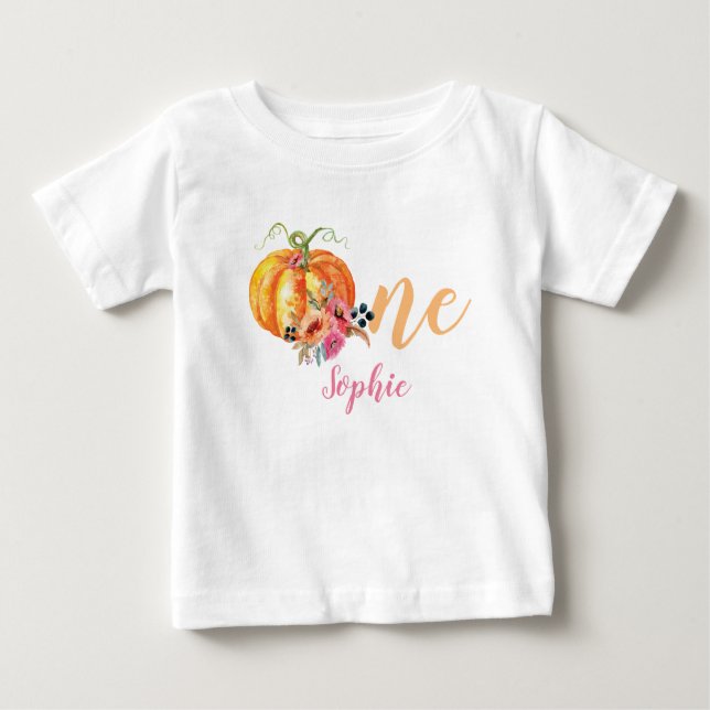 Bebé Primera camiseta de calabaza de flor de cumpleaños (Anverso)