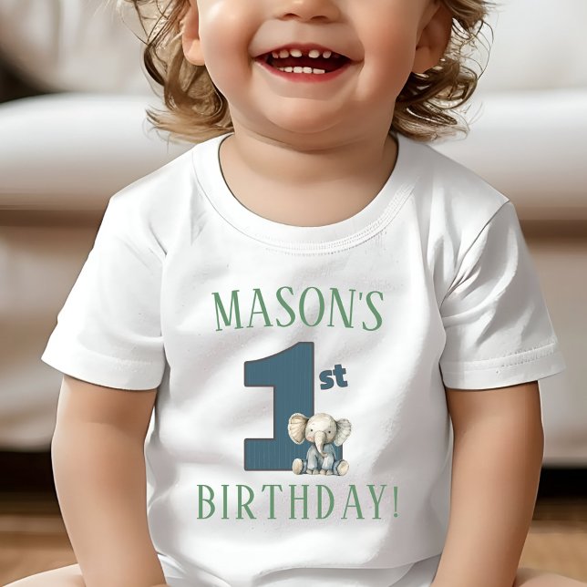Bebé Primera camiseta de elefante de cumpleaños (Boy's Elephant First Birthday Shirt)