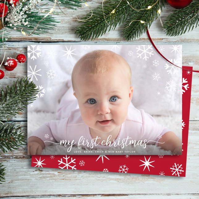 Bebé primera foto de Navidad tipografía con copos  (Subido por el creador)