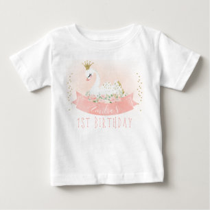 Bebé Princesa de cisne floral rosa Primera camiseta de 