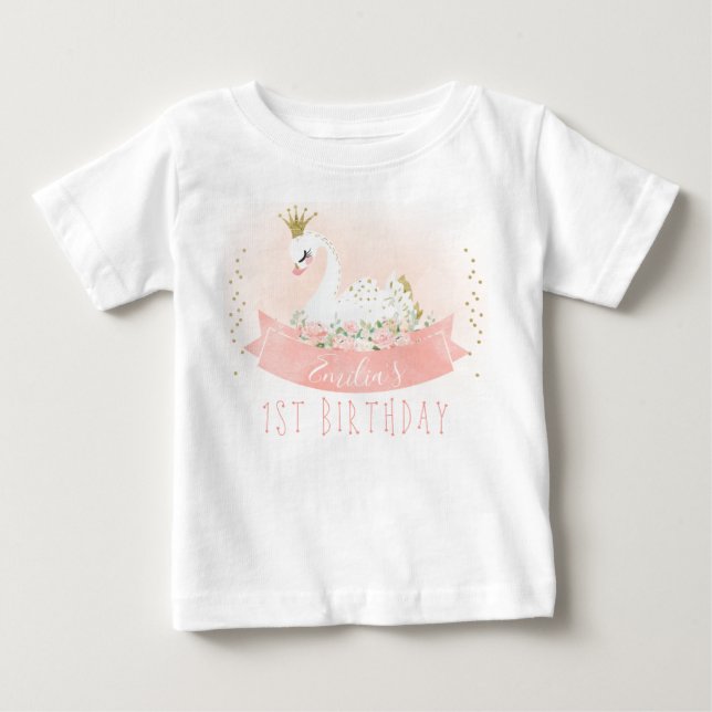 Bebé Princesa de cisne floral rosa Primera camiseta de  (Anverso)