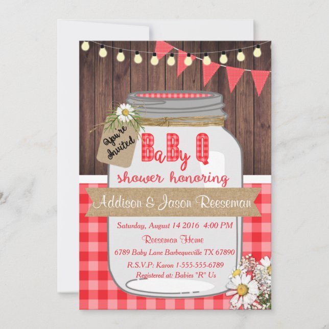 Bebé Q Mason Jar Invitación Baby Shower BBQ (Anverso)