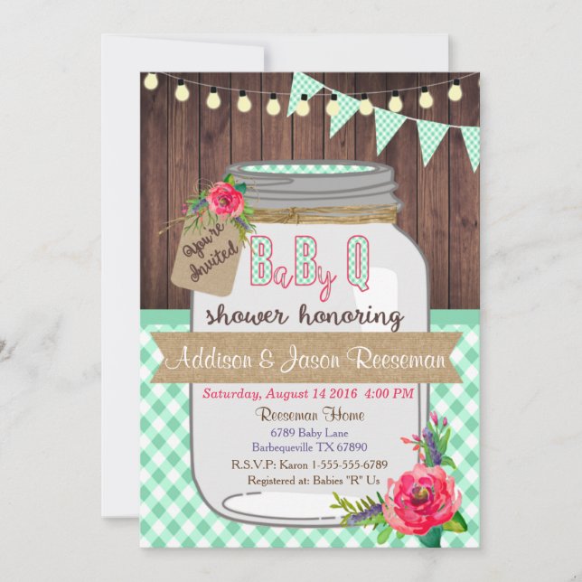 Bebé Q Mason Jar Invitación Baby Shower BBQ (Anverso)