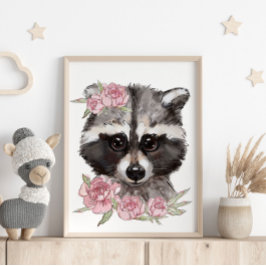 Bebé Raccoon Rosa Poster animal | Impresión de par