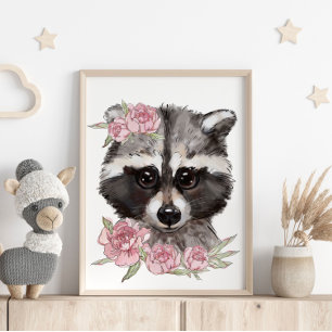 Bebé Raccoon Rosa Poster animal Impresión de par