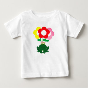 Bebé Rana dulce con flores de colores, pequeña camiseta