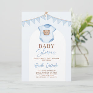 Bebé ropa azul Invitación de Baby Shower Boy
