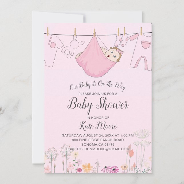 Bebé Rosa Bebé Bebé Bundle Invitación a la ducha (Anverso)