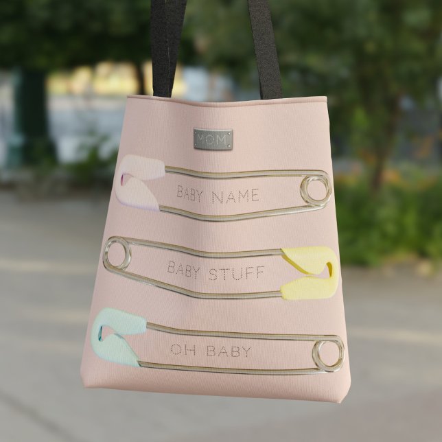 Bebé Rosa Chica Diaper Pins Bolsa de Tote Personal (Just add your initials and baby name to this cute pink diaper pin tote bag)