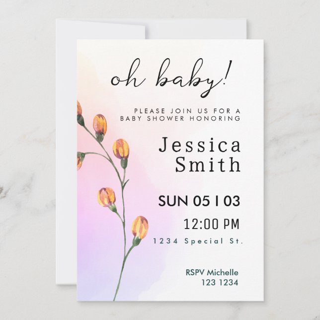 Bebé rosa en una invitación de Baby Shower en flor (Anverso)