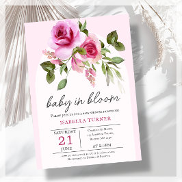 Bebé rosa en una invitación de Baby Shower en flor