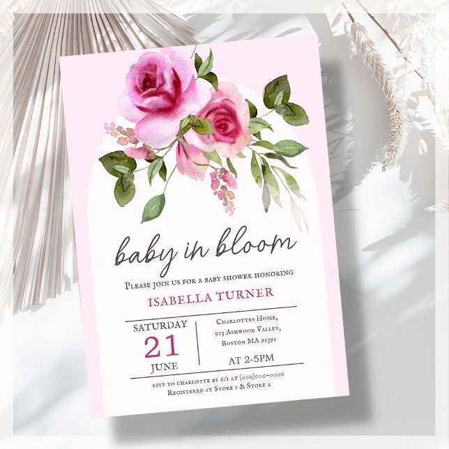 Bebé rosa en una invitación de Baby Shower en flor (Subido por el creador)