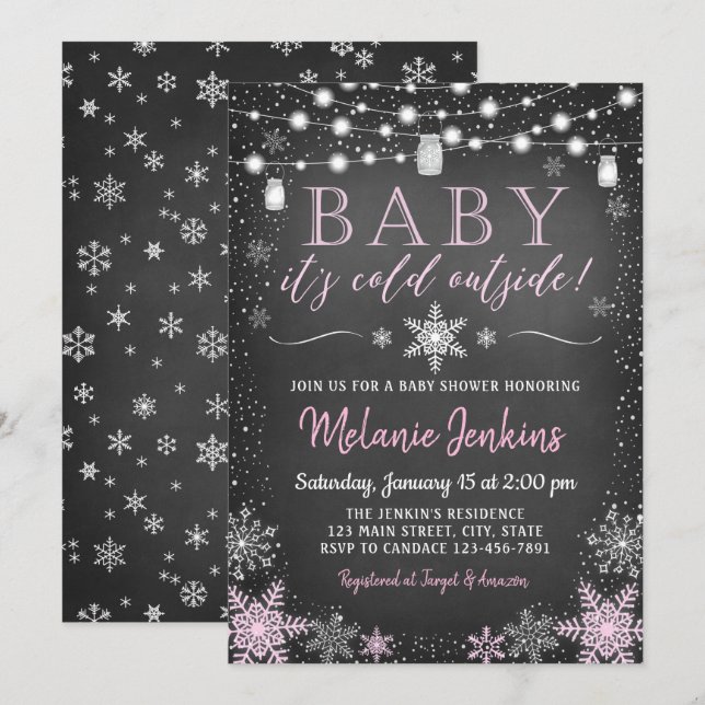 Bebé rosa está frío fuera de la invitación de Baby (Anverso / Reverso)