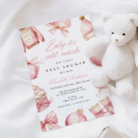 Bebé rosa hace frío fuera de la invitación de Baby