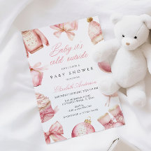 Bebé rosa hace frío fuera de la invitación de Baby