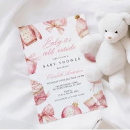 Bebé rosa hace frío fuera de la invitación de Baby