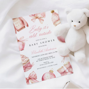 Bebé rosa hace frío fuera de la invitación de Baby