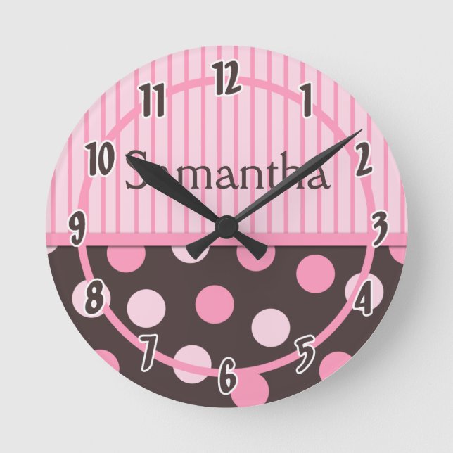 Bebé Rosa Moderno Mod Polka Dot Reloj Personalizad (Anverso)