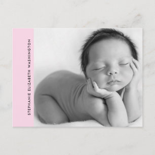 Bebé rosa simple Nacimiento B/W Invitación fotográ