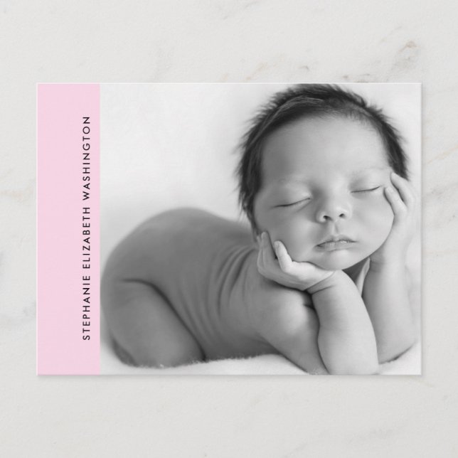 Bebé rosa simple Nacimiento B/W Invitación fotográ (Anverso)